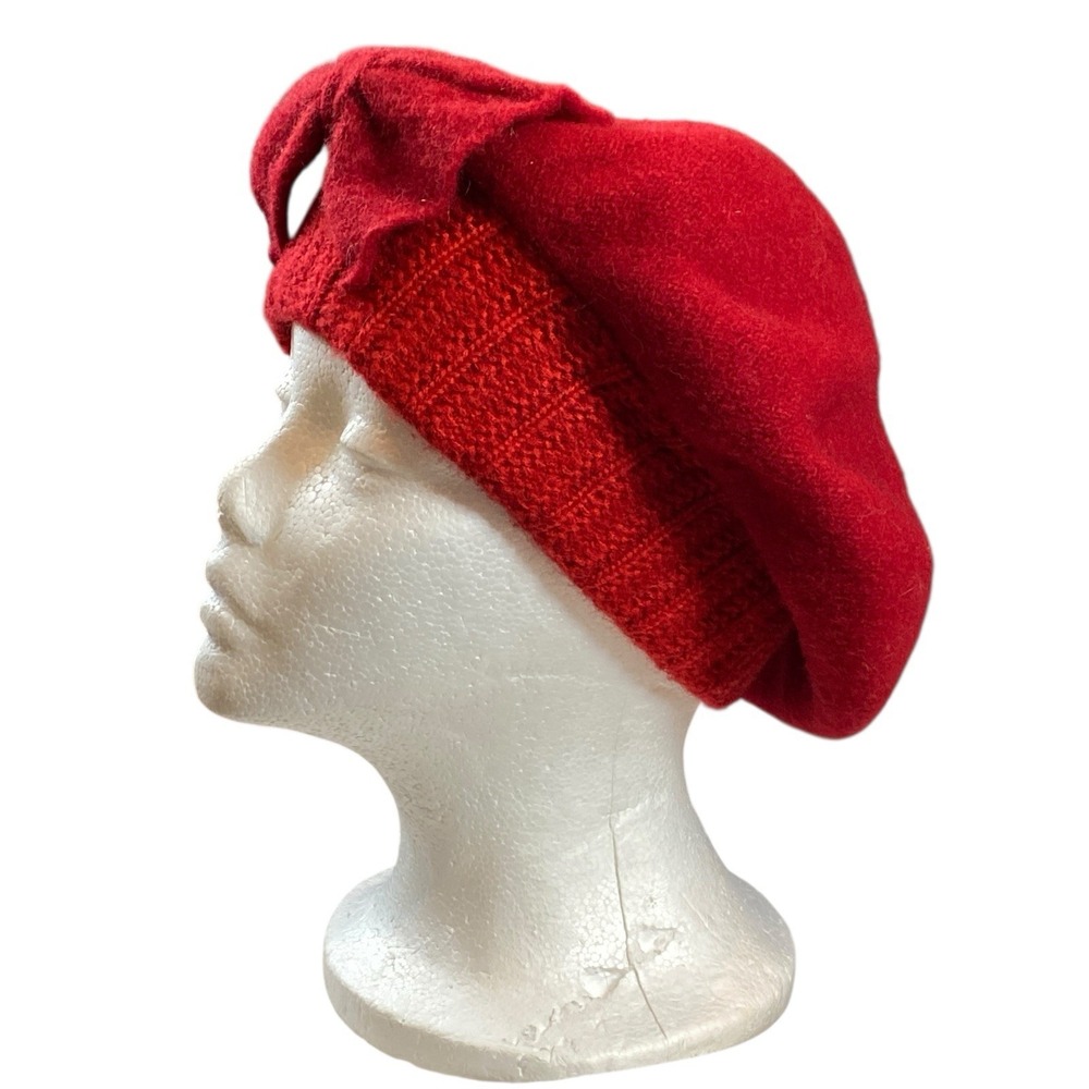 French Bow Beret Hat Wool Womens OS Red Classic Chic Artist Parisian Feminine - Picture 4 of 11